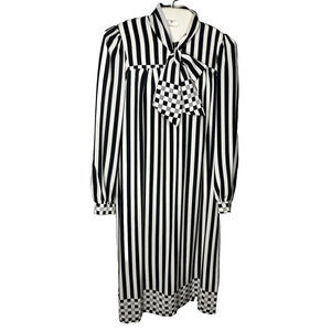 Chez California Black White Stripe Sheath Dress Size M Bow Tie Vintage